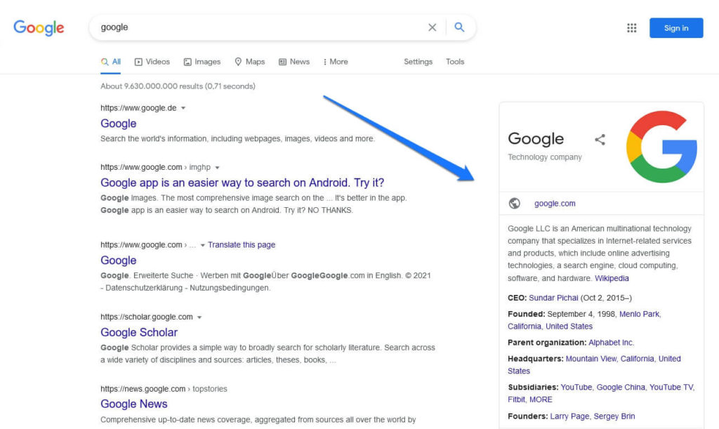 google knowledge graph example