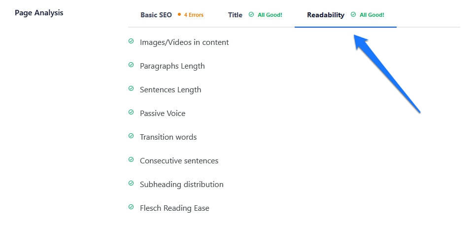 all in one seo readability analysis