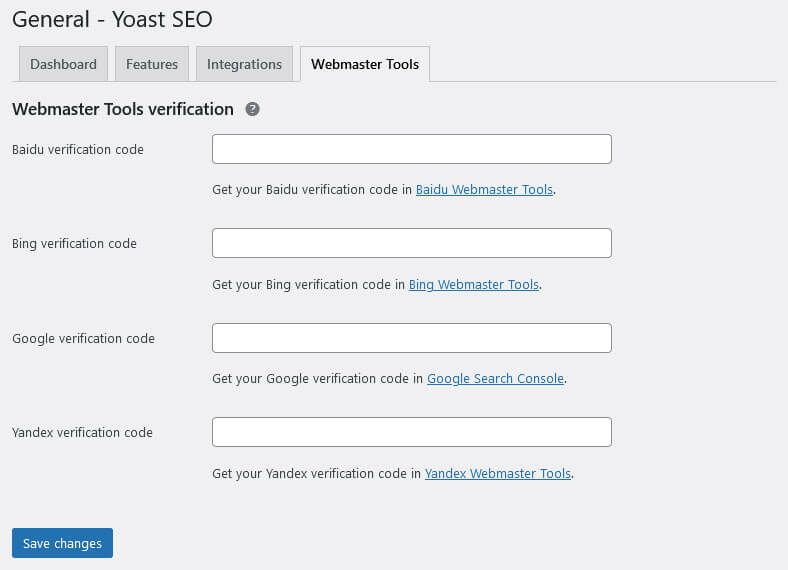 yoast seo webmaster tools verification