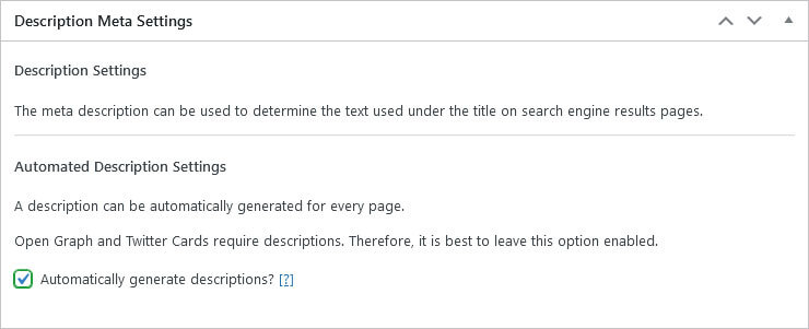 the seo framework meta description settings