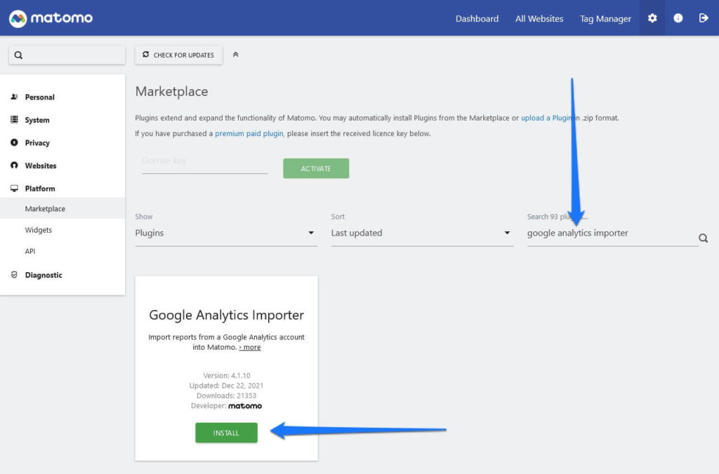 find and install google analytics importer