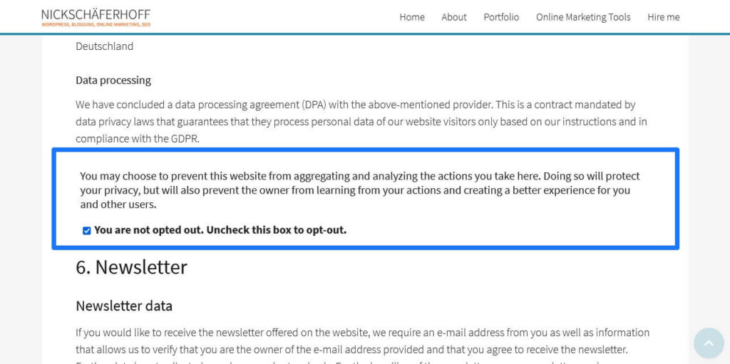 matomo opt out option on page in wordpress