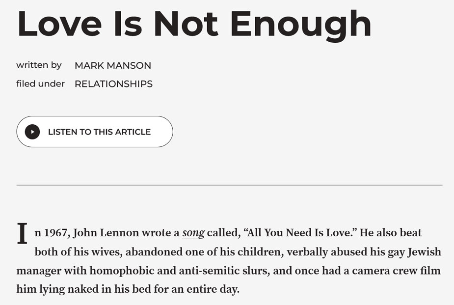 one provocative thought example mark manson love is not enough