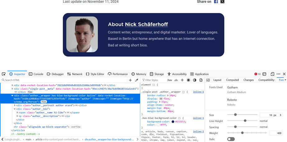 examine website markup using browser developer tools