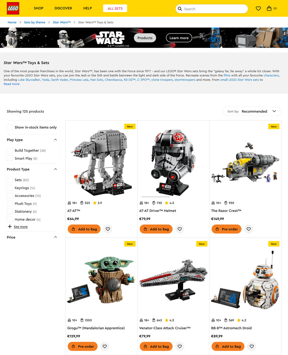 lego store dynamic web page example