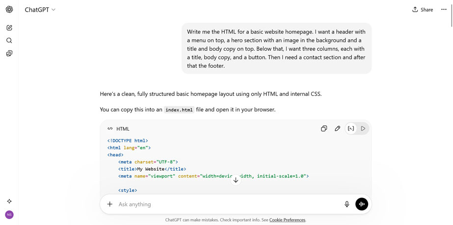 write html code using ai like chatgpt