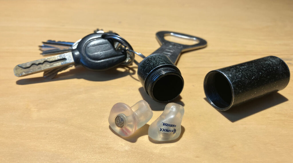 earplugs on keychain for hearing protection