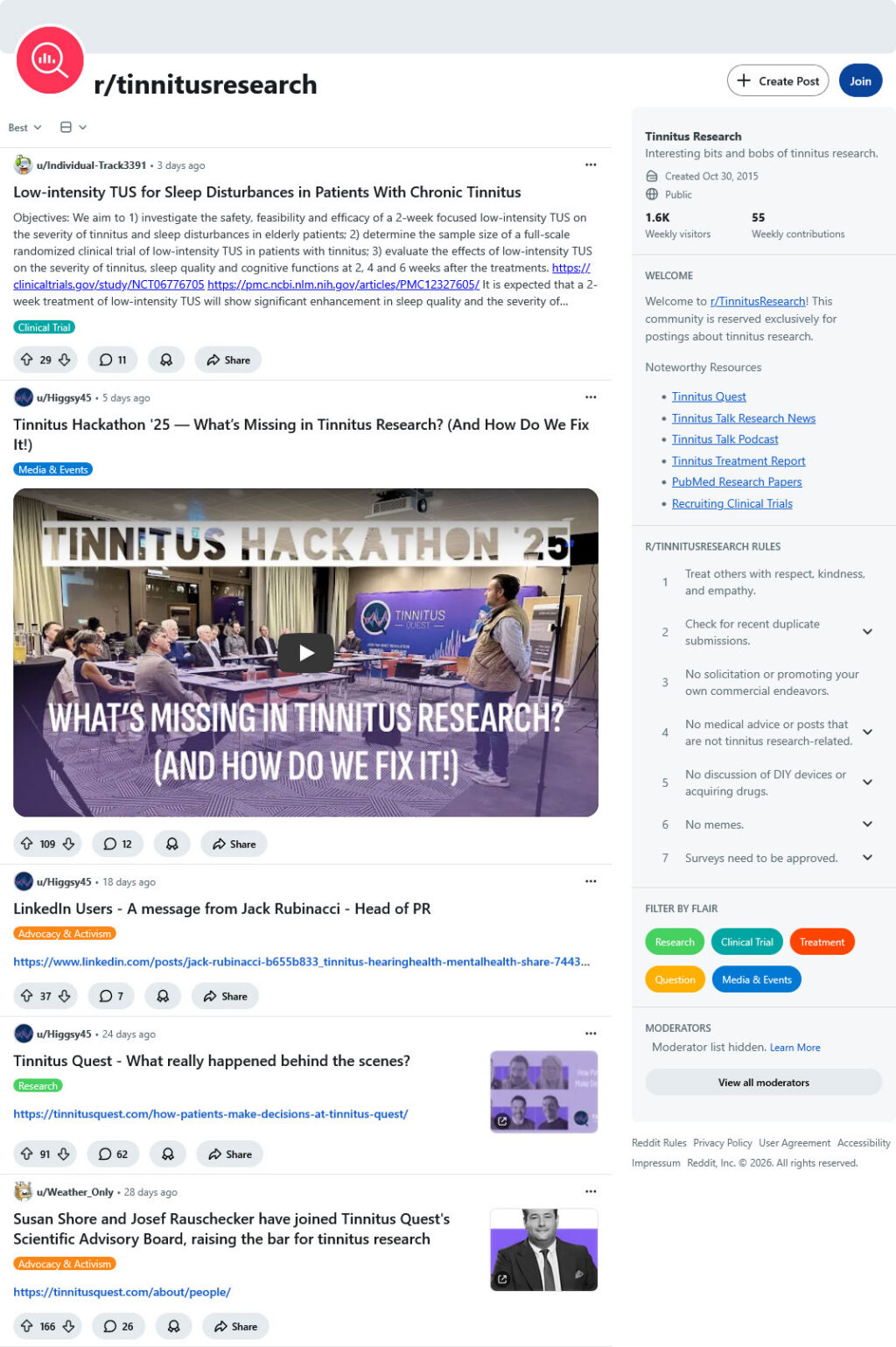 tinnitus research subreddit