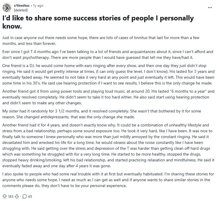 tinnitus success stories example